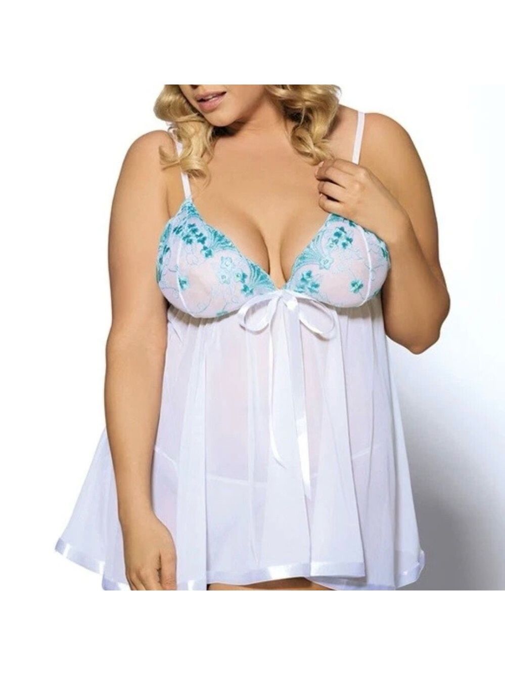 Chic Blue and Cream Lace Chemise Lingerie Nightgown XXXL